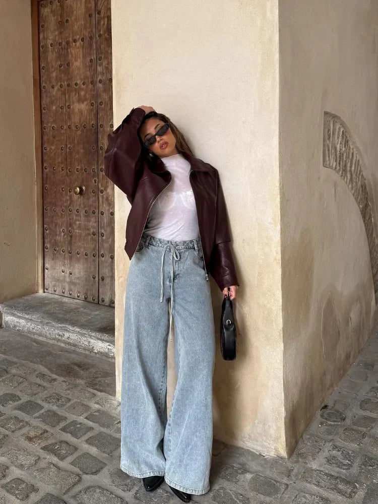Cropped Oversized Leather Jacket Women | Women's Jacket 4