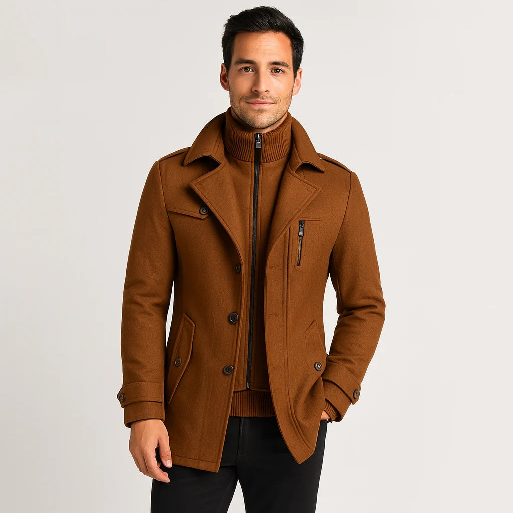Elegant Black Men's Wool Coat | Men's Overcoat 0