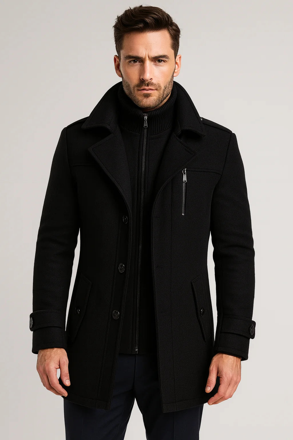 Elegant Black Men's Wool Coat | Men's Overcoat 2