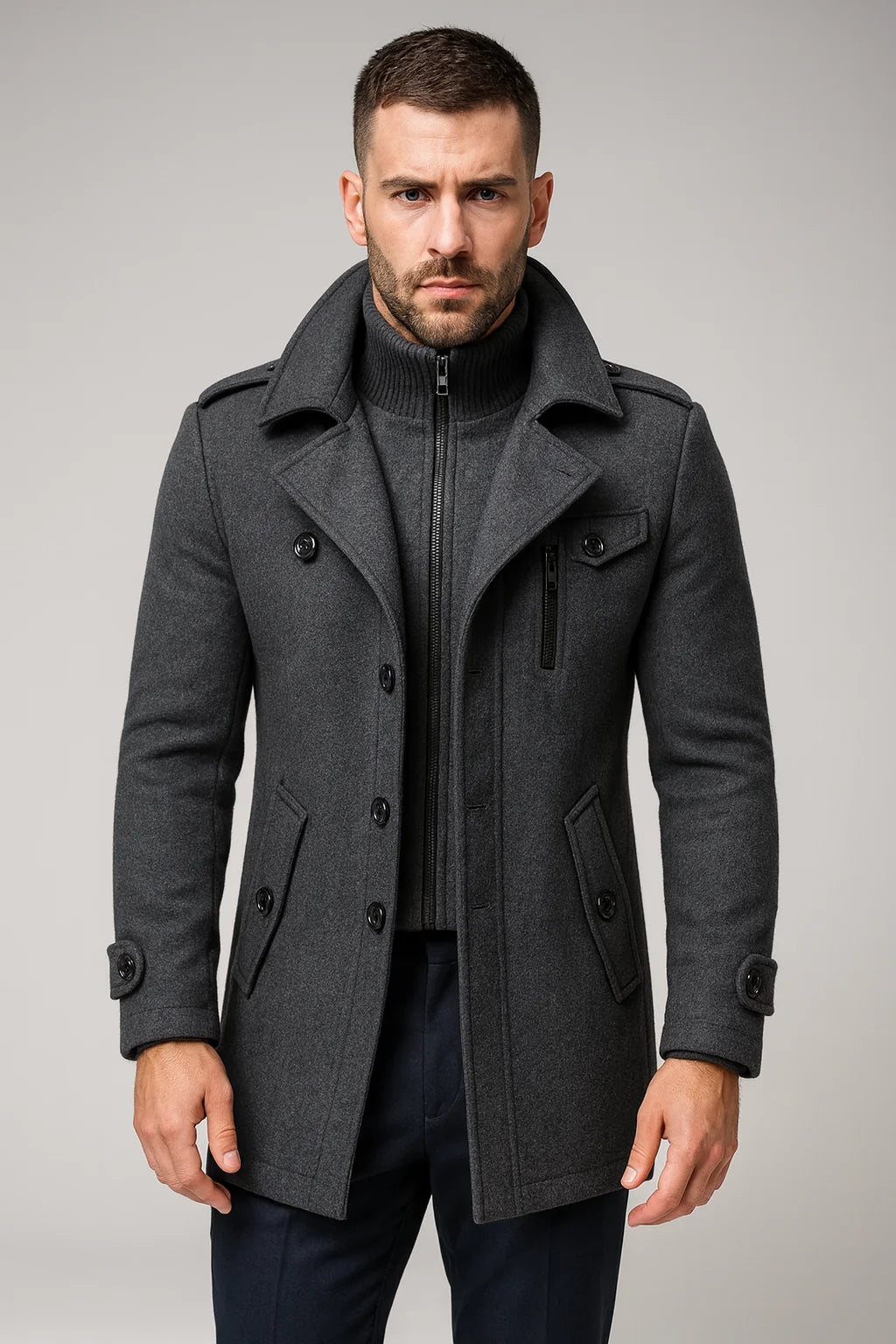 Elegant Black Men's Wool Coat | Men's Overcoat 9