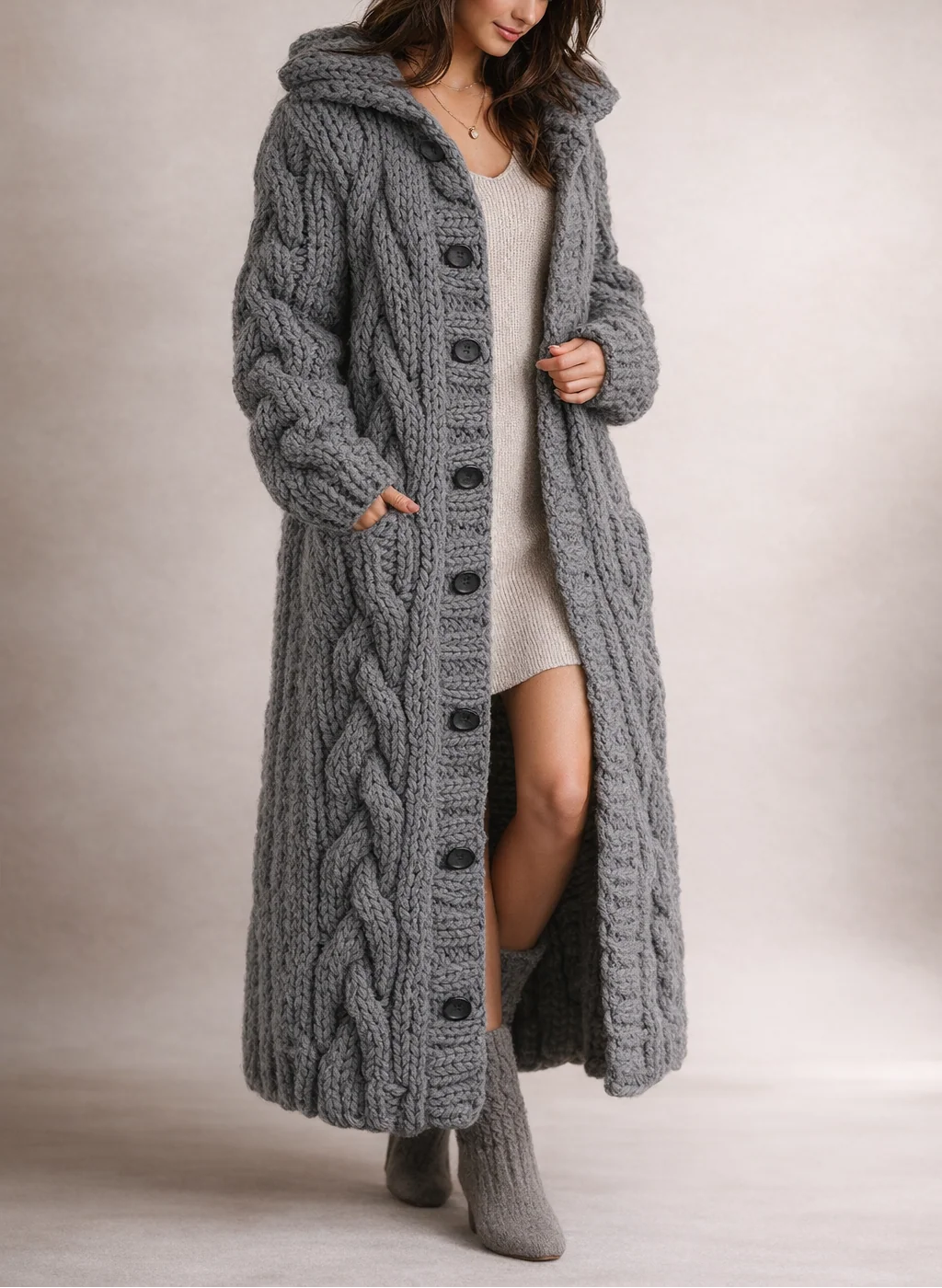 Elegant Cozy Knit Coat | Women's Coat with Tummy Coverage 0