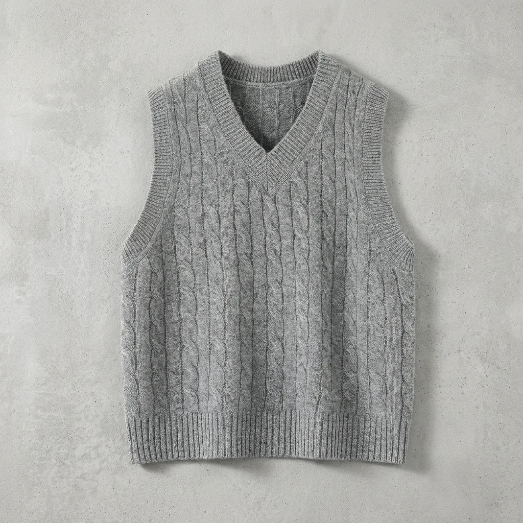 Florence Wool Vest | Women's V-Neck Cable Knit Sweater Vest 0