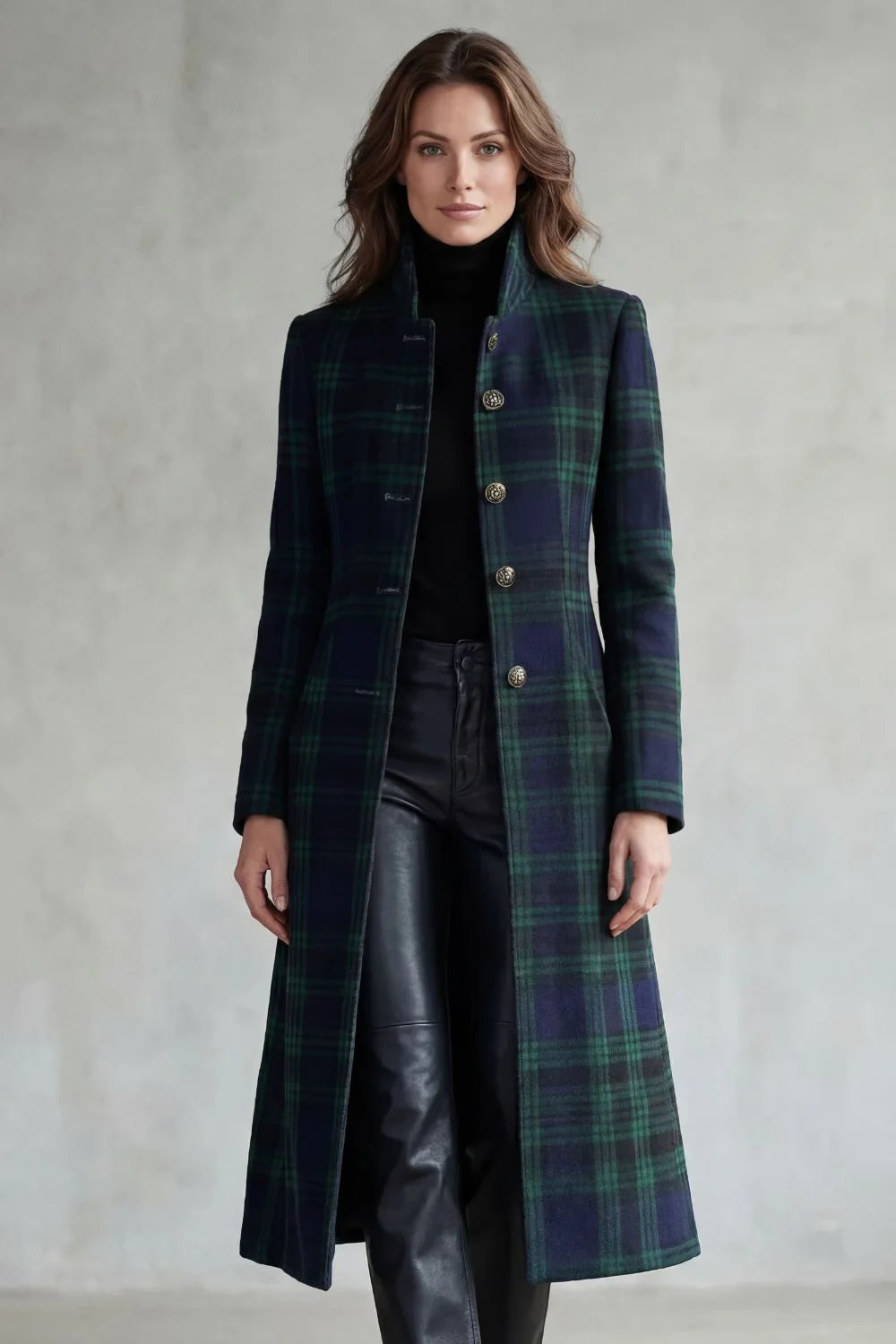 Highland Check Wool Blend Coat for Women 1
