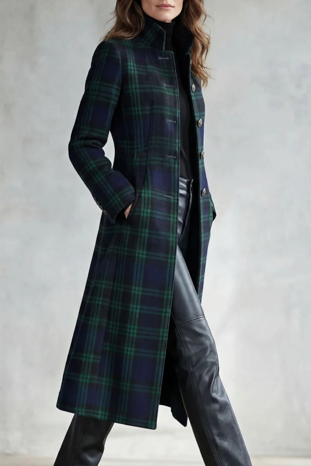 Highland Check Wool Blend Coat for Women 2