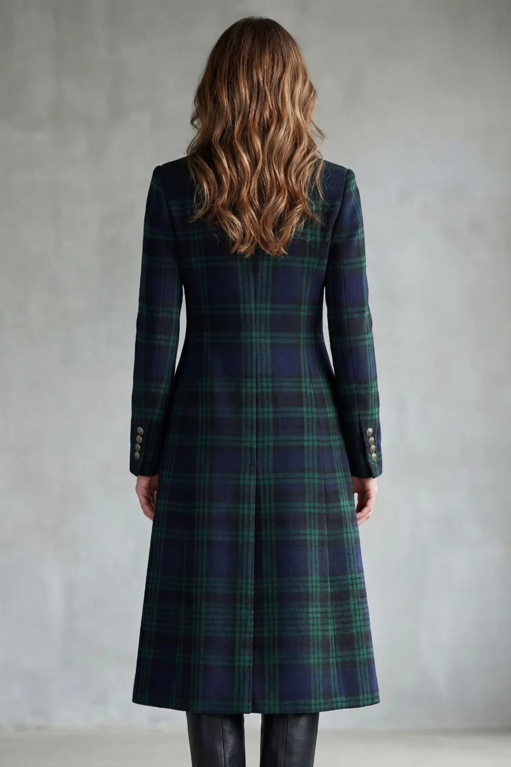 Highland Check Wool Blend Coat for Women 3