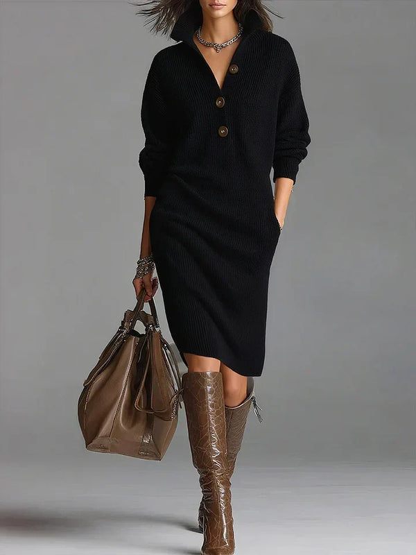 Janice Elegant Sweater Dress | Women's Ribbed Knit Dress 0