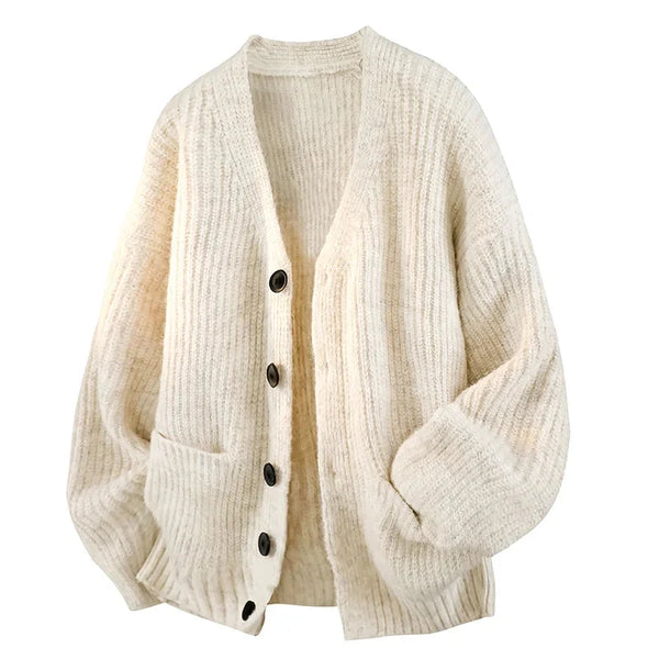 Men's Black Cardigan | Oversized V-Neck Knit Sweater 0