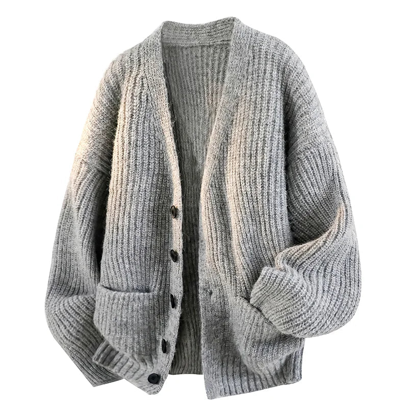 Men's Black Cardigan | Oversized V-Neck Knit Sweater 3