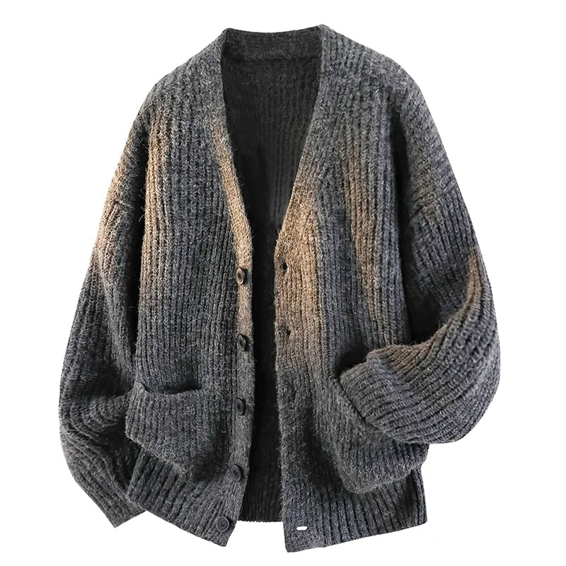 Men's Black Cardigan | Oversized V-Neck Knit Sweater 6