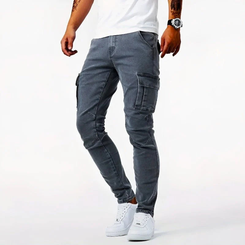 Men's Slim Fit Cargo Jeans | Denim Trousers with Pockets 0