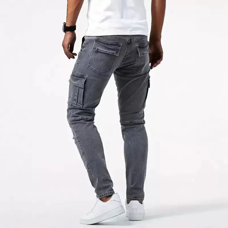 Men's Slim Fit Cargo Jeans | Denim Trousers with Pockets 2
