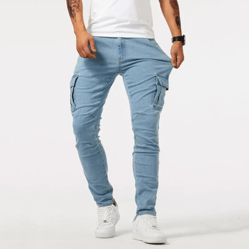 Men's Slim Fit Cargo Jeans | Denim Trousers with Pockets 3