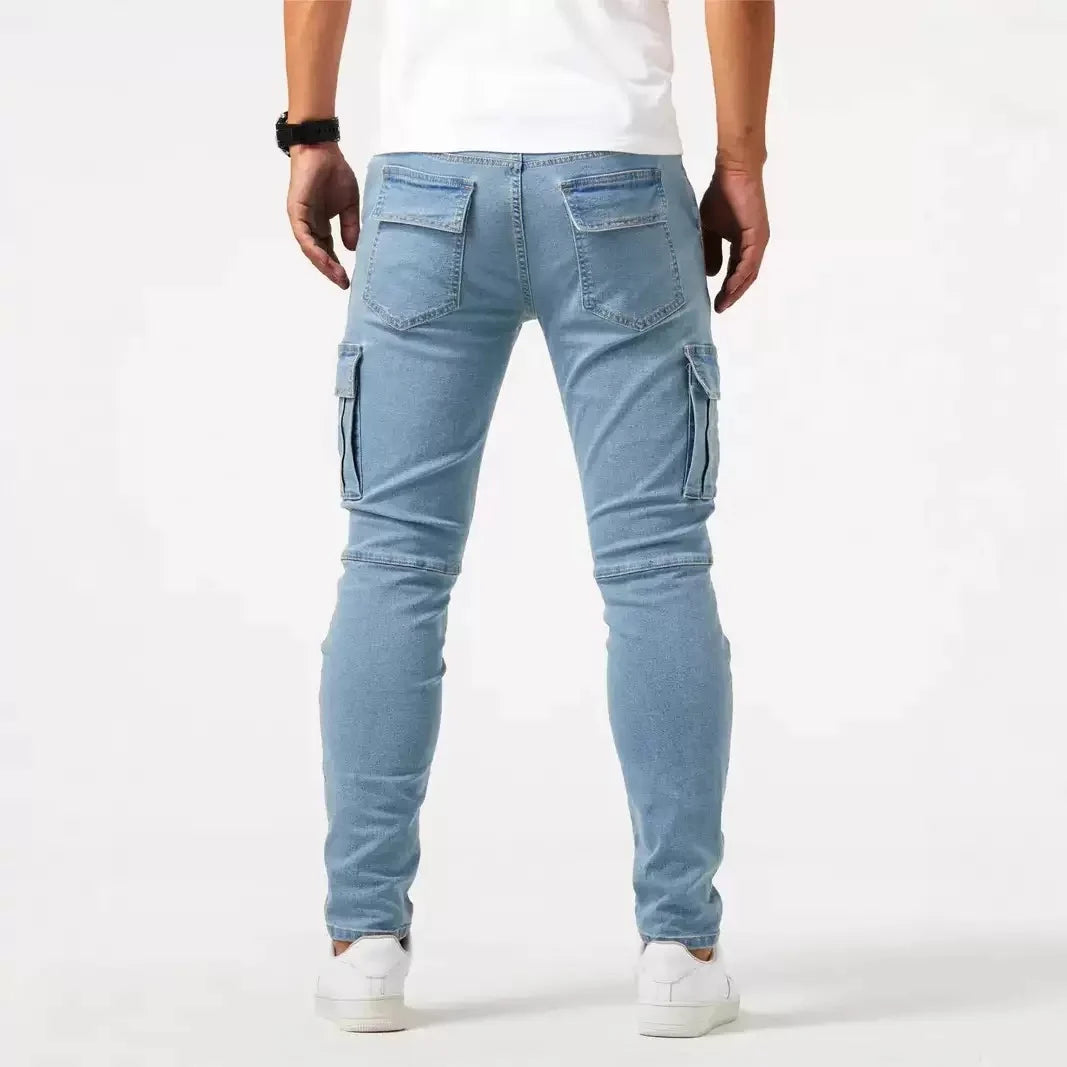 Men's Slim Fit Cargo Jeans | Denim Trousers with Pockets 4