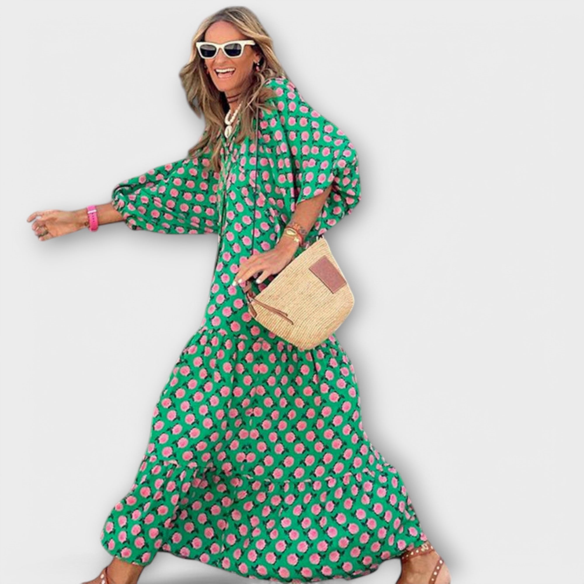 NINA - ELEGANT REGULAR FIT GEOMETRIC PRINT MAXI DRESS