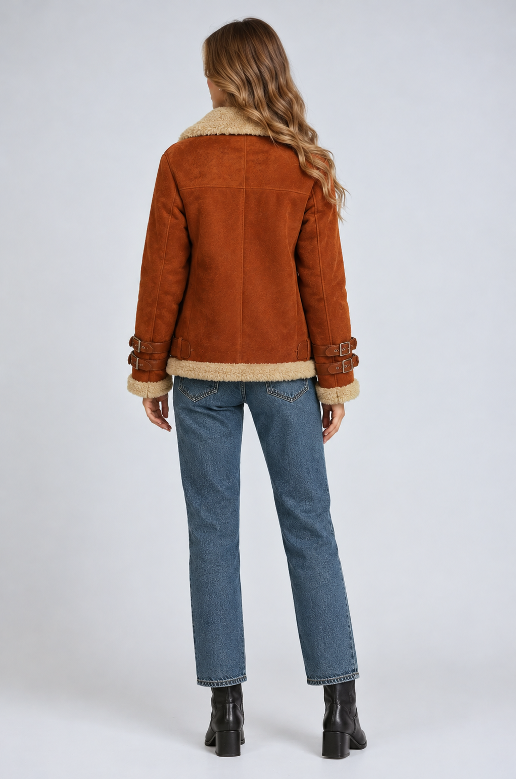 Women’s Fur-Trimmed Buckle Strap Winter Aviator Jacket