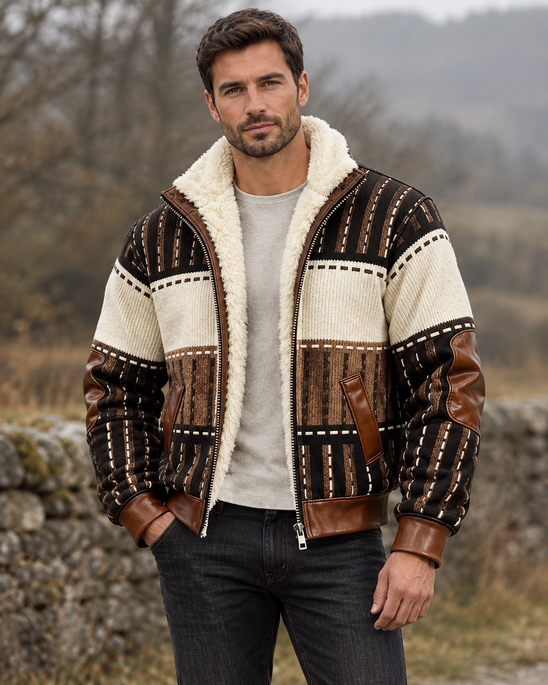 Men’s Borg Zip-Through Bomber Jacket
