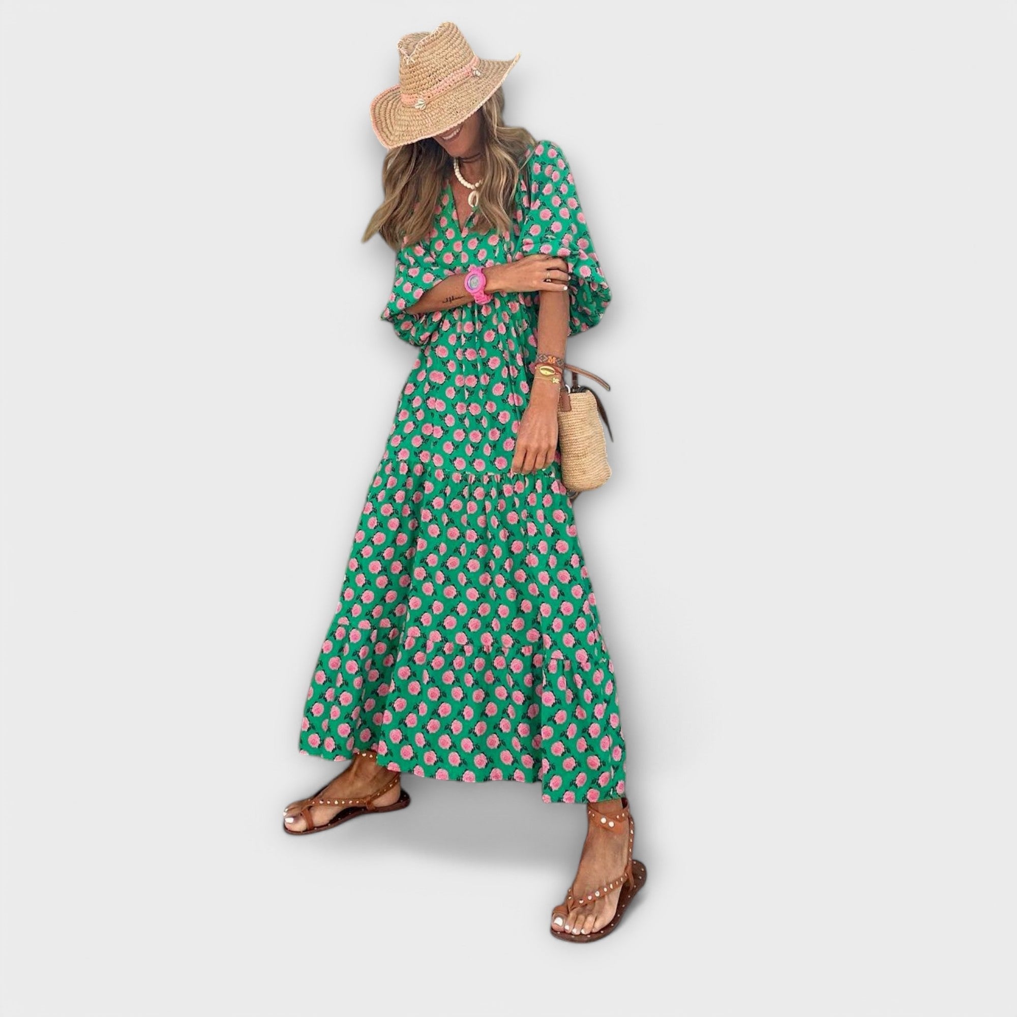NINA - ELEGANT REGULAR FIT GEOMETRIC PRINT MAXI DRESS