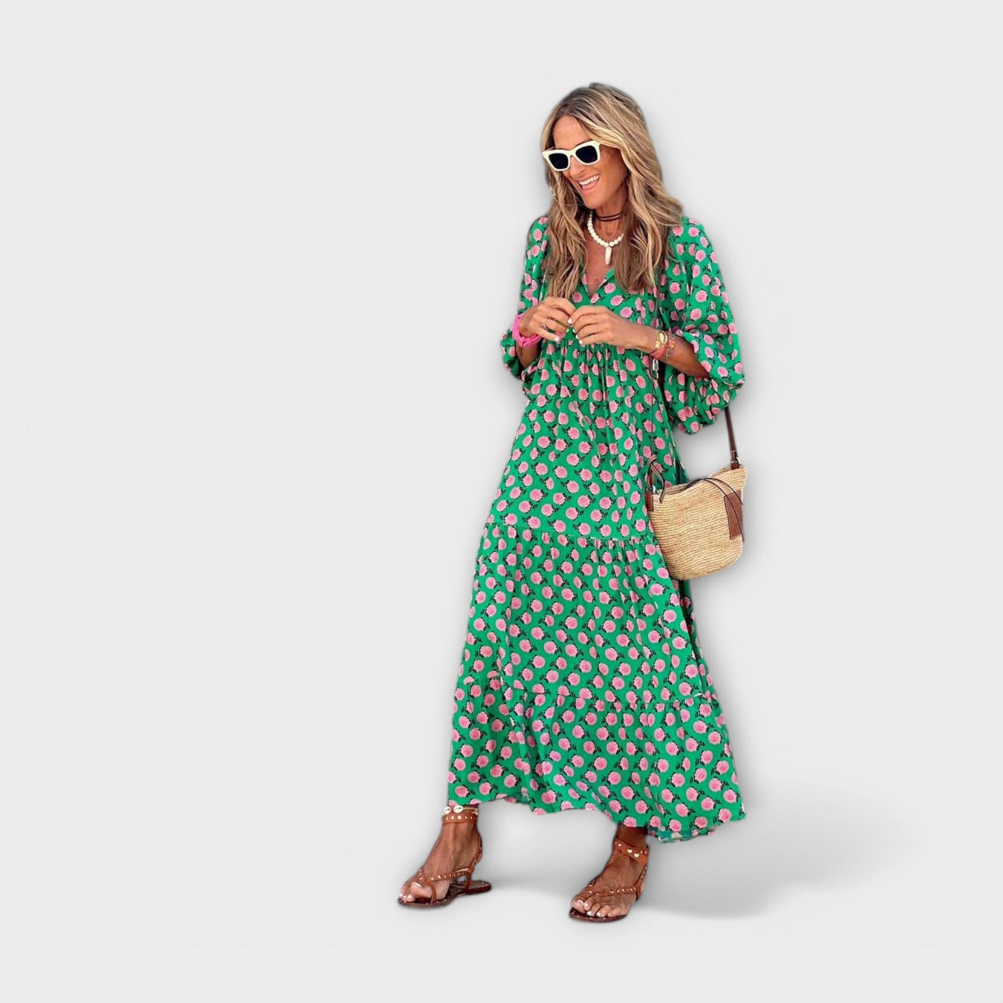 NINA - ELEGANT REGULAR FIT GEOMETRIC PRINT MAXI DRESS