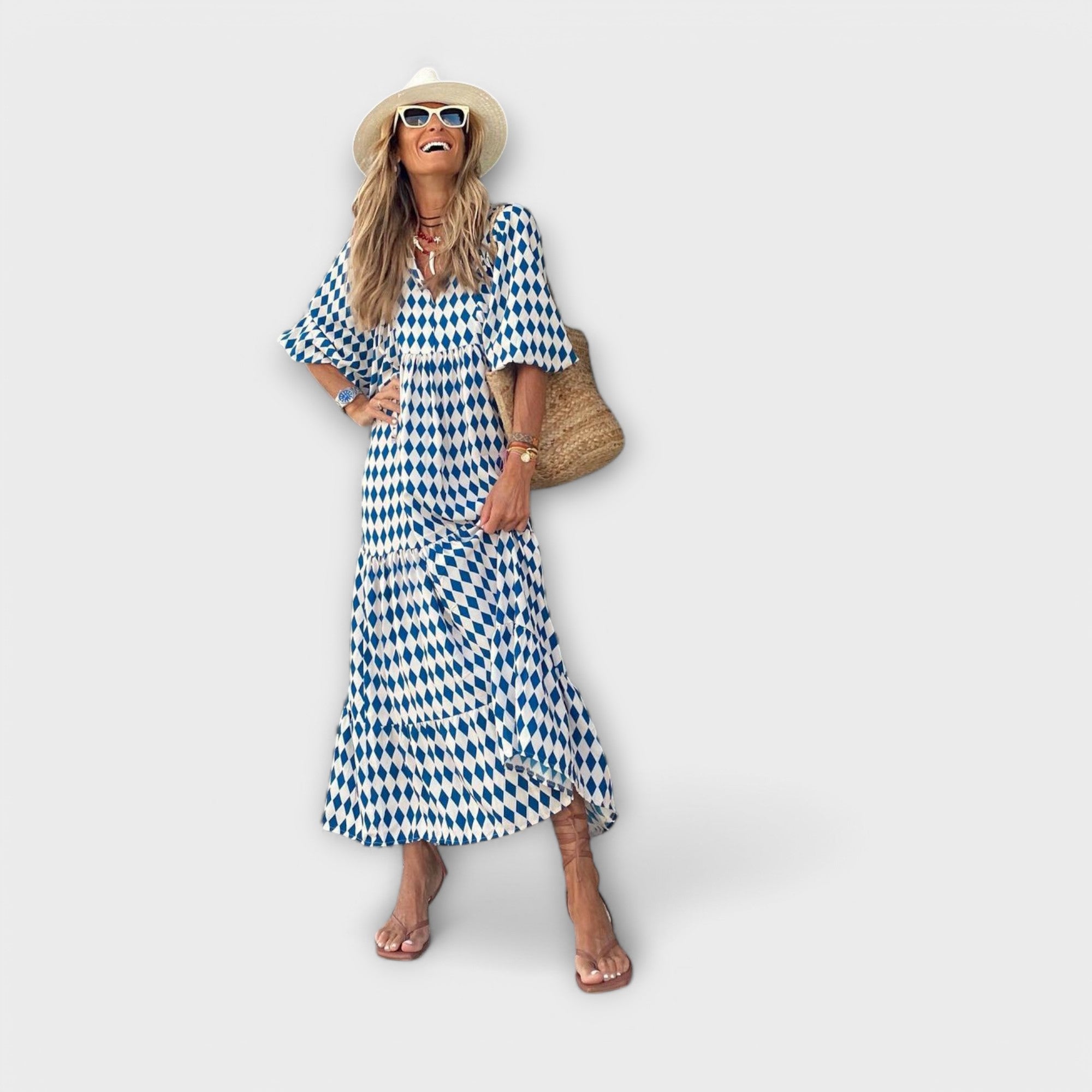 NINA - ELEGANT REGULAR FIT GEOMETRIC PRINT MAXI DRESS