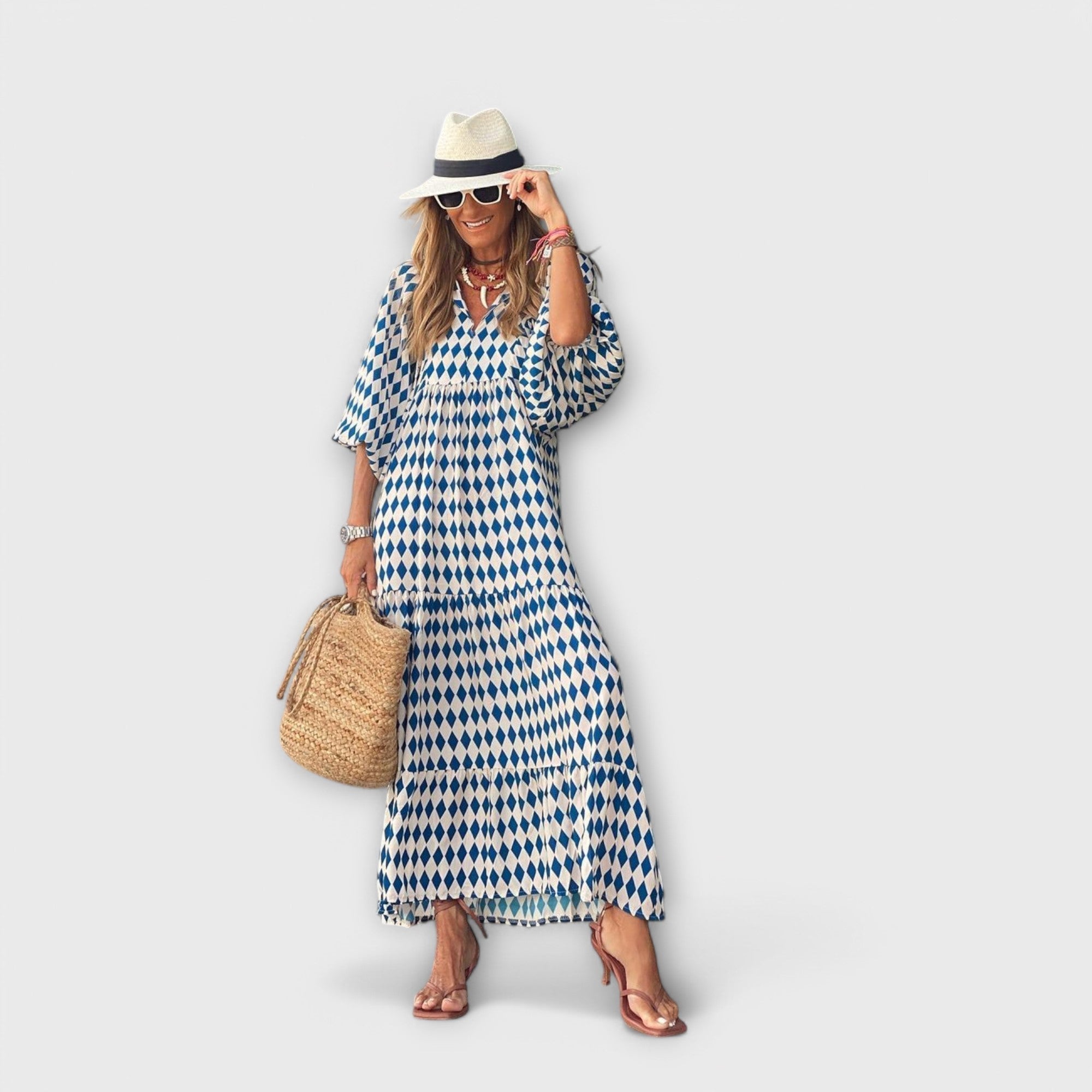 NINA - ELEGANT REGULAR FIT GEOMETRIC PRINT MAXI DRESS