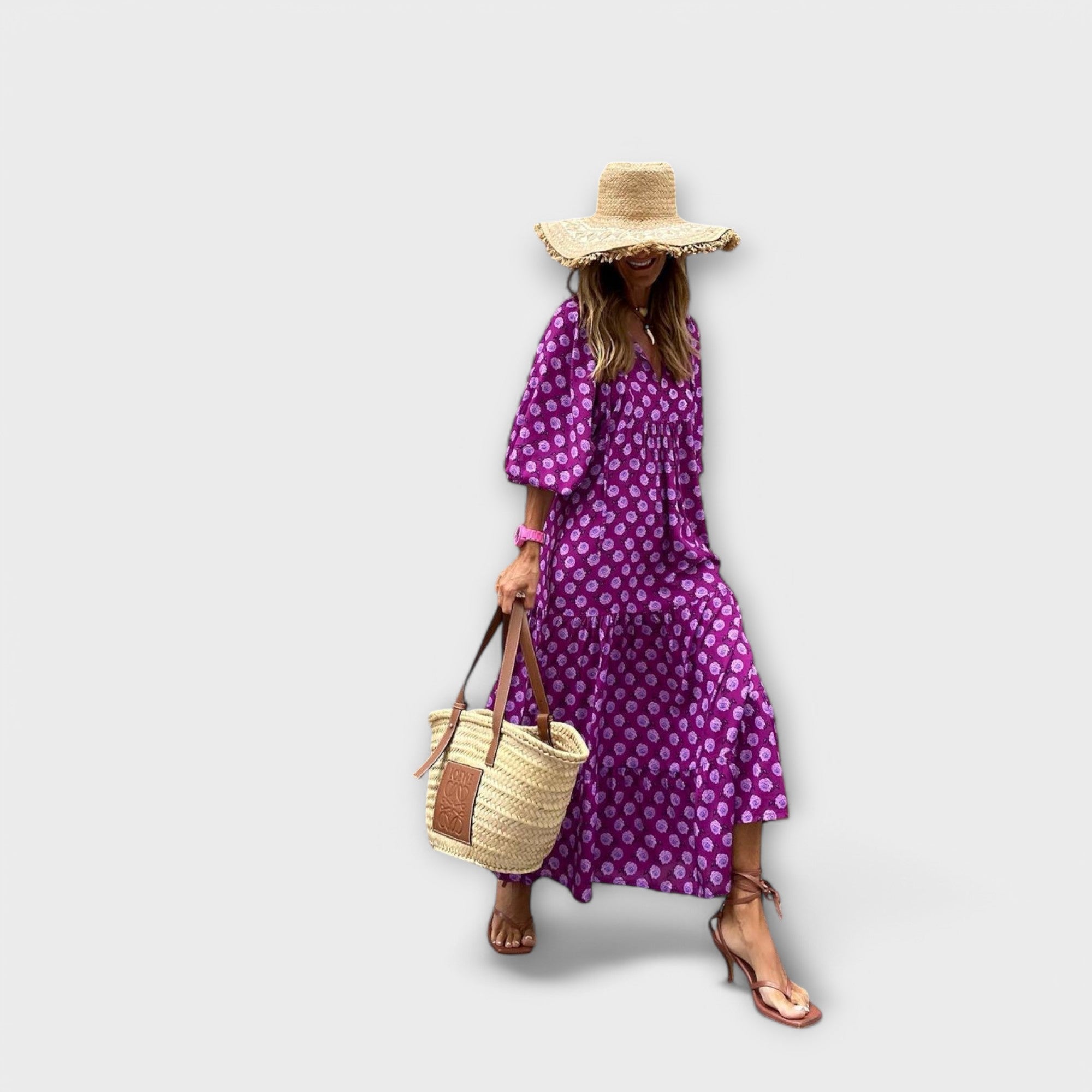 NINA - ELEGANT REGULAR FIT GEOMETRIC PRINT MAXI DRESS