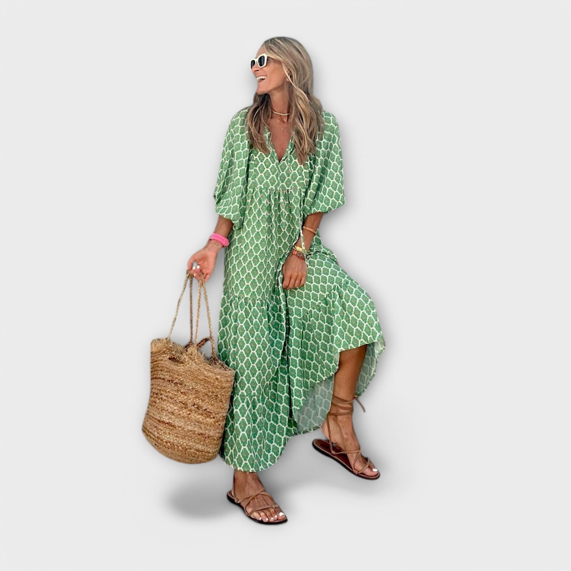 NINA - ELEGANT REGULAR FIT GEOMETRIC PRINT MAXI DRESS