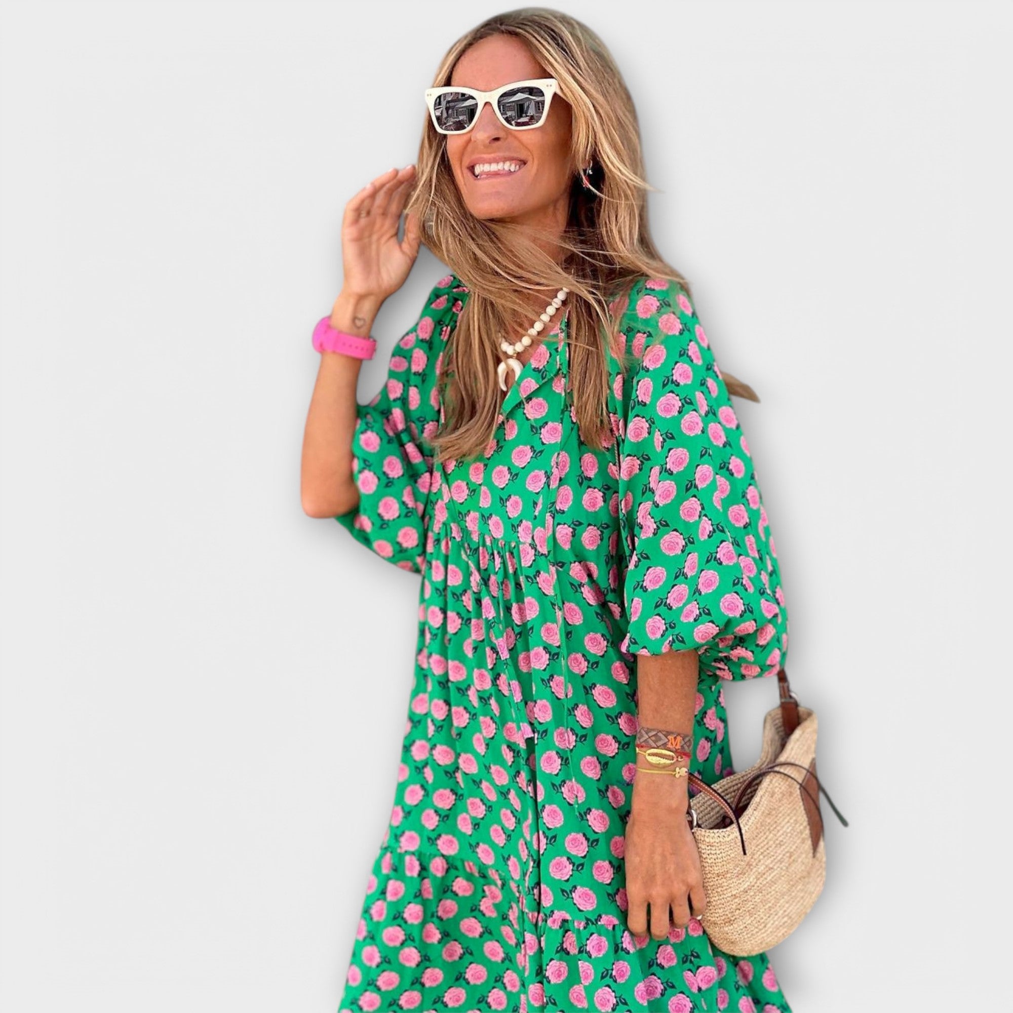 NINA - ELEGANT REGULAR FIT GEOMETRIC PRINT MAXI DRESS