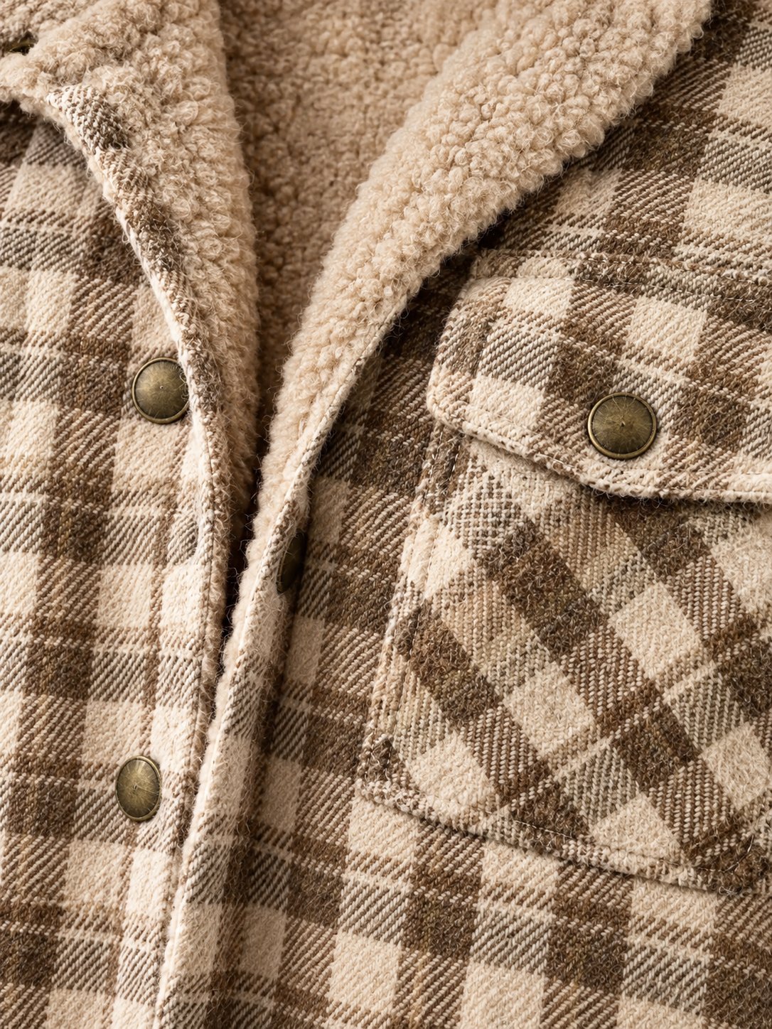 Women’s Hooded Check Shacket, Sherpa Lined Plaid Flannel Jacket