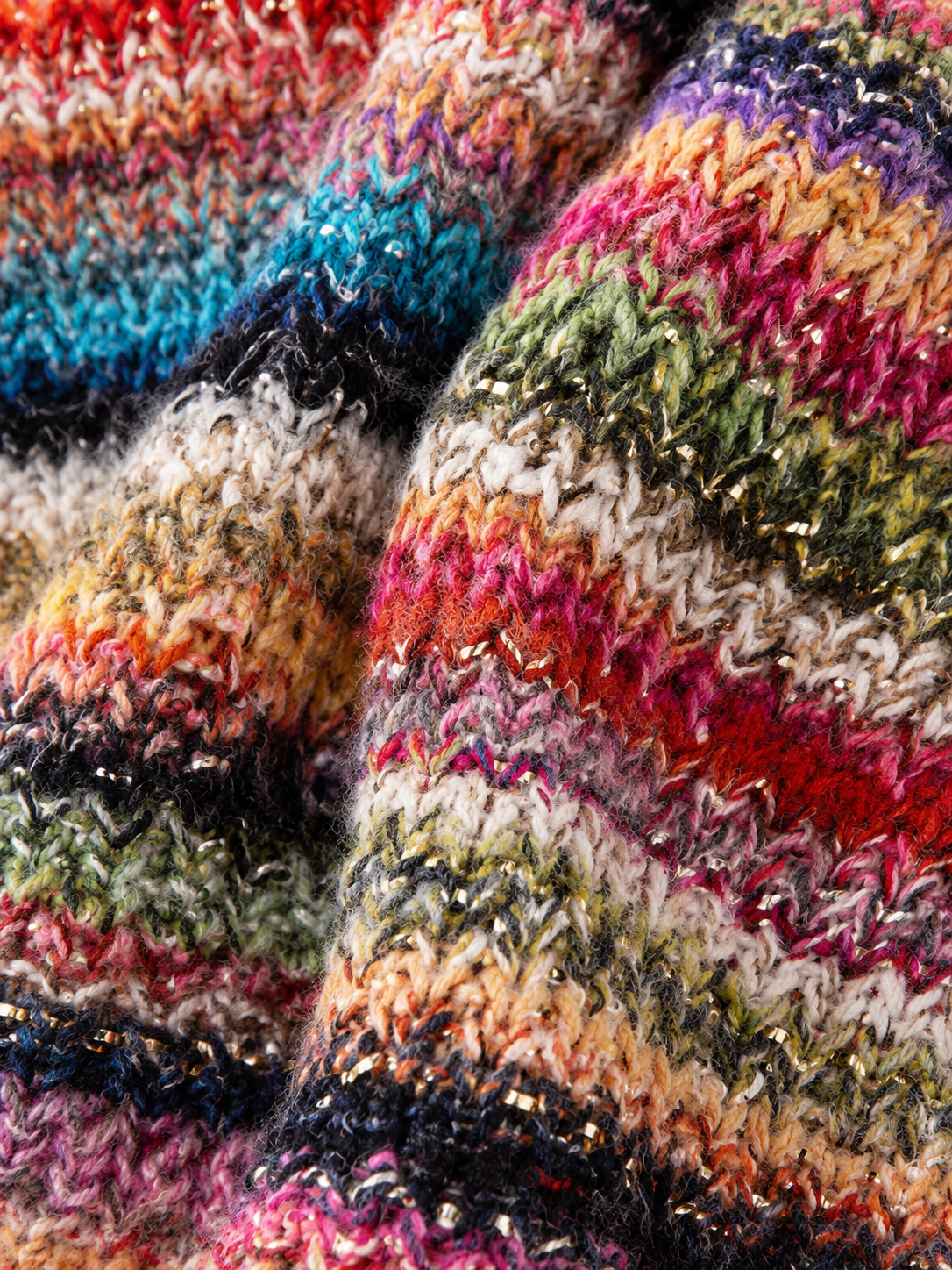 Women’s Open Front Multicoloured Striped Chunky Knit Cardigan