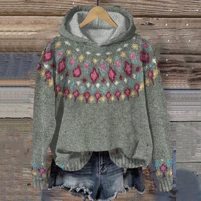 Warm Nordic Knit Oversized Hoodie | Cozy Autumn Sweatshirt 0