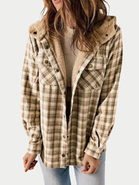 Women’s Hooded Check Shacket, Sherpa Lined Plaid Flannel Jacket
