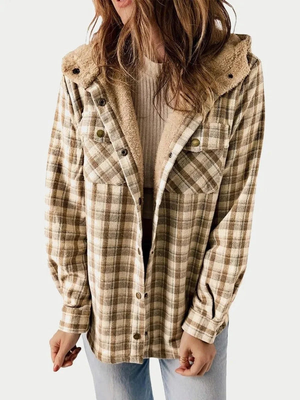 Women’s Hooded Plaid Jacket – Cozy Warmth Meets Timeless Style 0