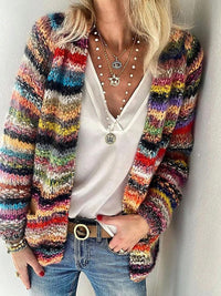 Women’s Open Front Multicoloured Striped Chunky Knit Cardigan