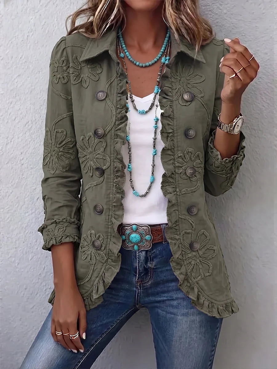 Womens Jacket ? Effortless Boho Chic with Floral Embroidery 0