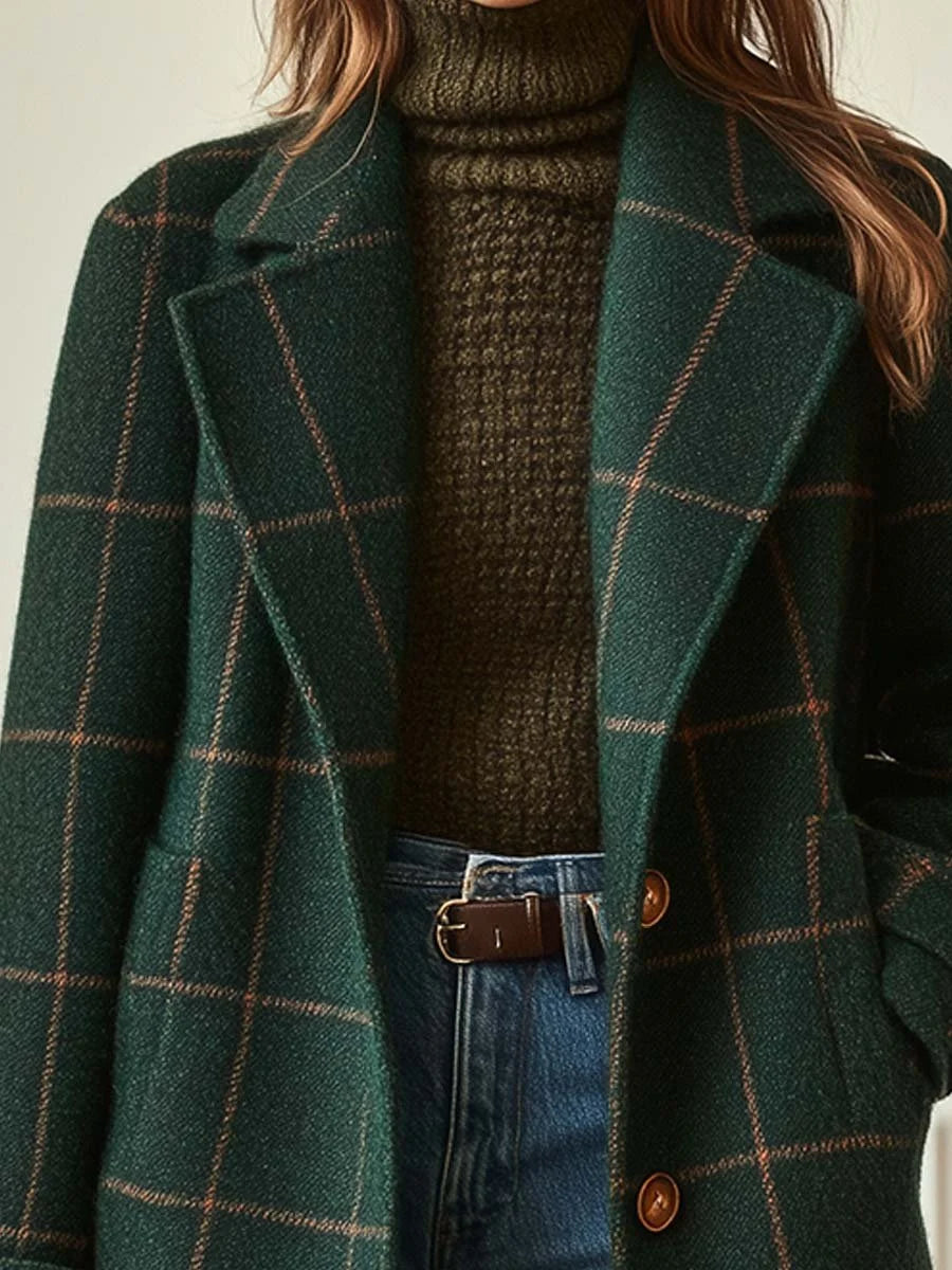 Wool Check Coat Tailored Fit Classic Lapel Collar 1