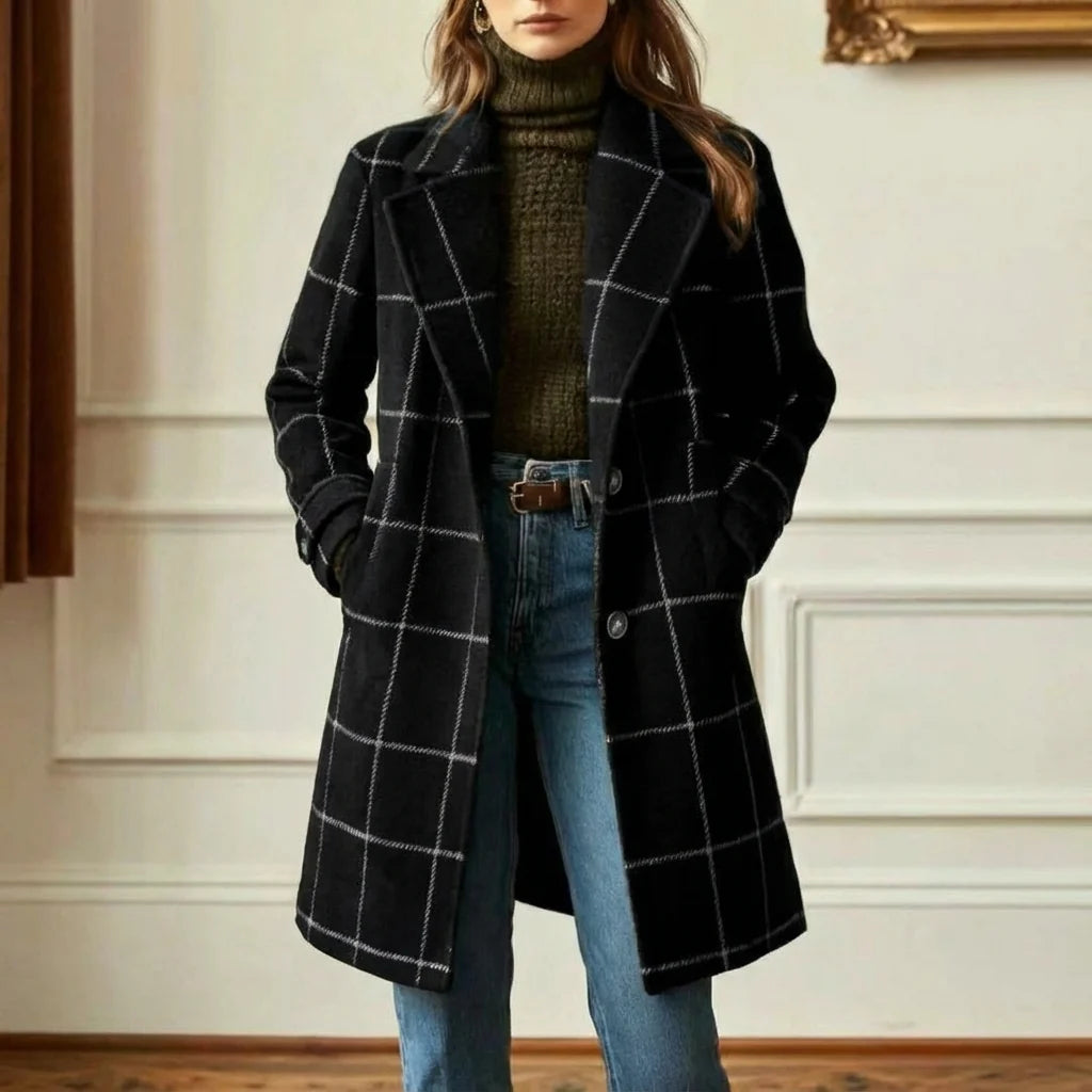 Wool Check Coat Tailored Fit Classic Lapel Collar 11