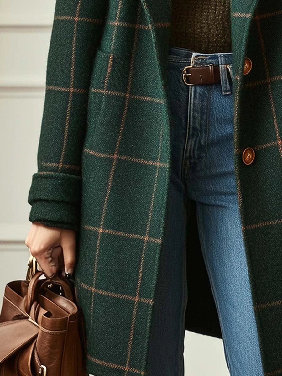 Wool Check Coat Tailored Fit Classic Lapel Collar 3