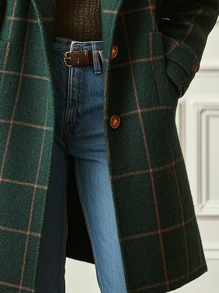Wool Check Coat Tailored Fit Classic Lapel Collar 5