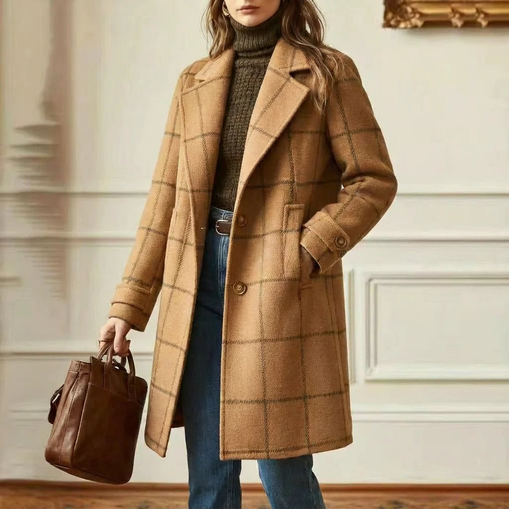 Wool Check Coat Tailored Fit Classic Lapel Collar 7