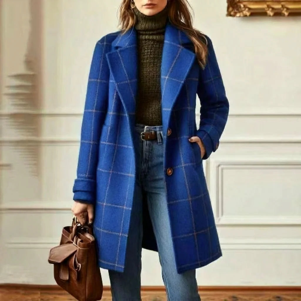 Wool Check Coat Tailored Fit Classic Lapel Collar 8
