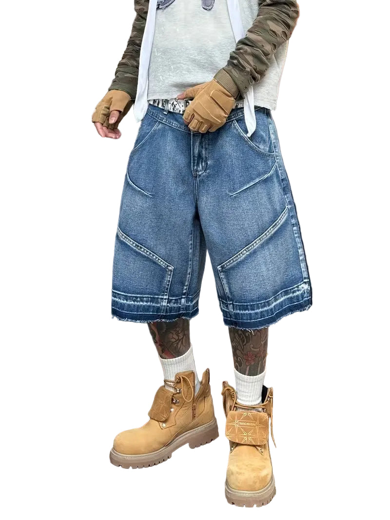 Men’s Wide-Leg Shorts with Frayed Hem