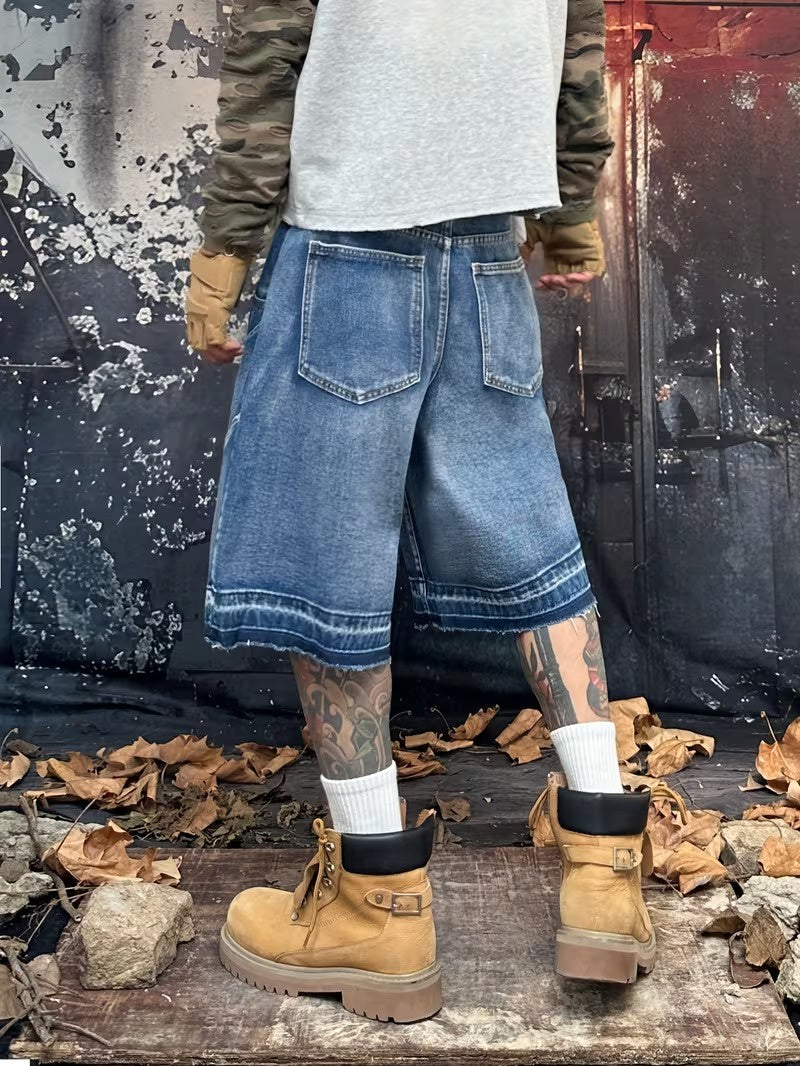 Men’s Wide-Leg Shorts with Frayed Hem