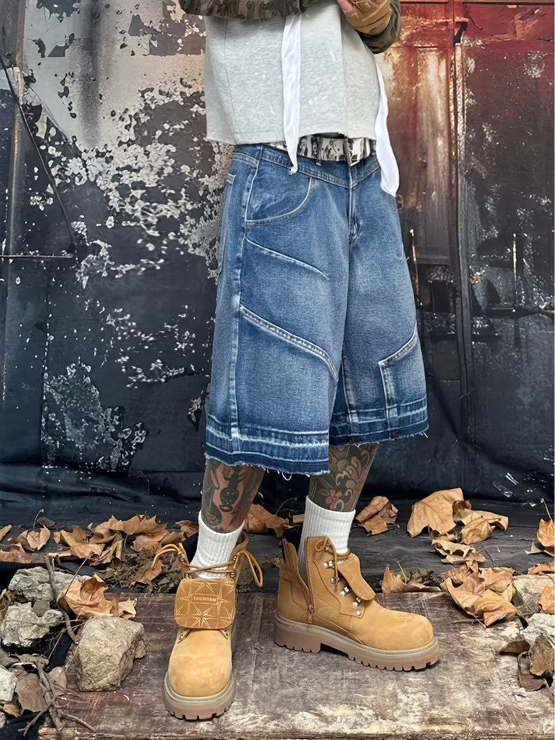 Men’s Wide-Leg Shorts with Frayed Hem