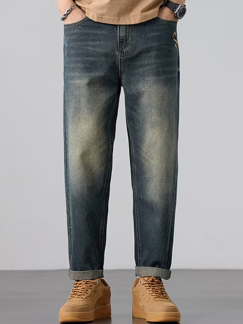 Men's Straight-Leg Pants with Embroidered Motifs