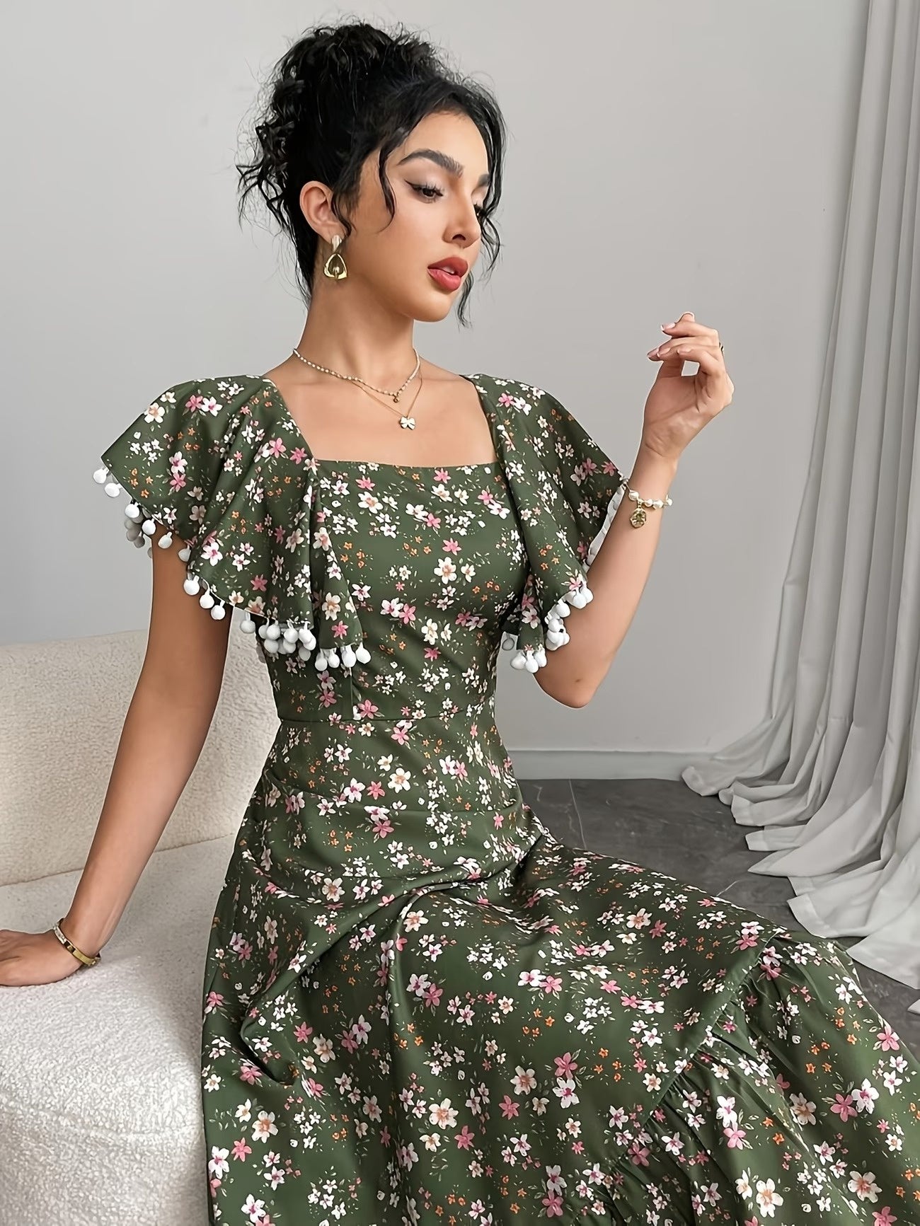 Women’s Floral Tiered Midi Dress