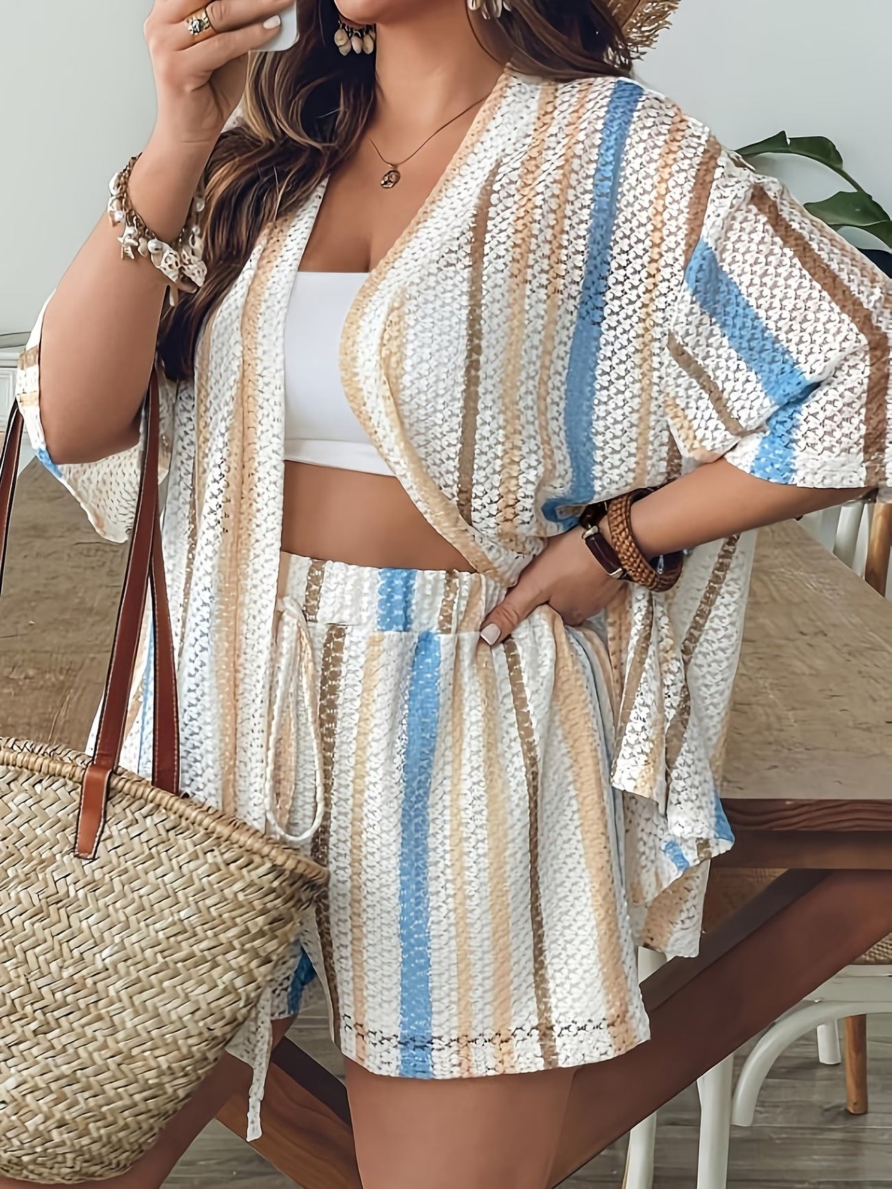 Women’s Two-Piece Set with Striped Pattern